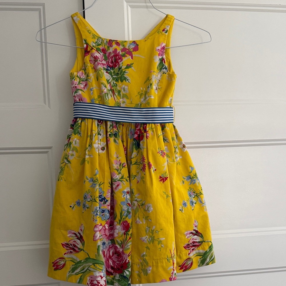 Polo by Ralph Lauren Yellow Floral Dress with Navy Stripe Belt